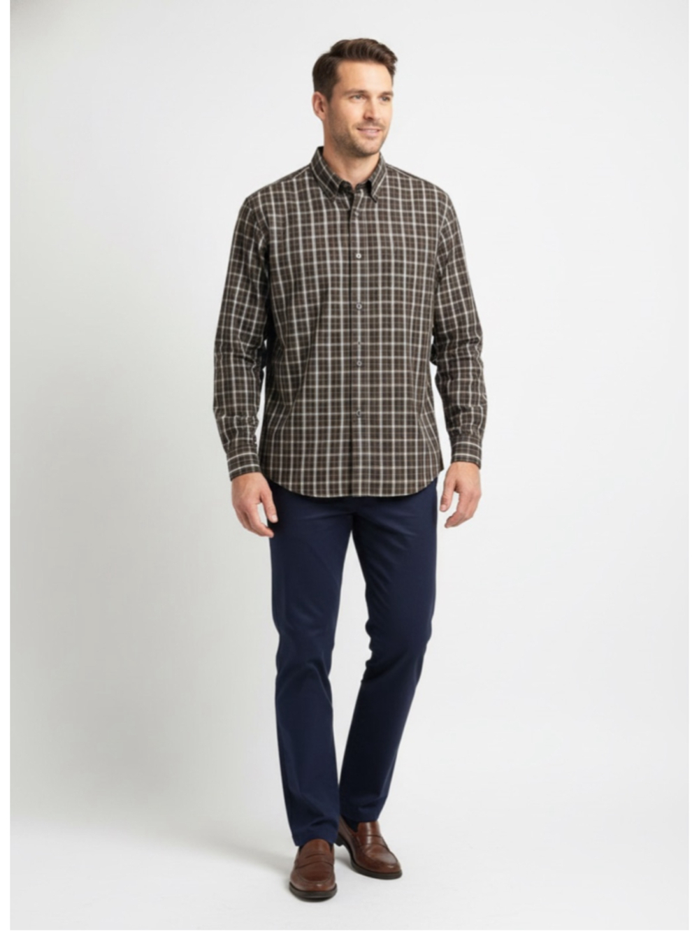 MELKA Mens XL Chocolate Brown Plaid Button Down Shirt Long Sleeve NWT Cotton